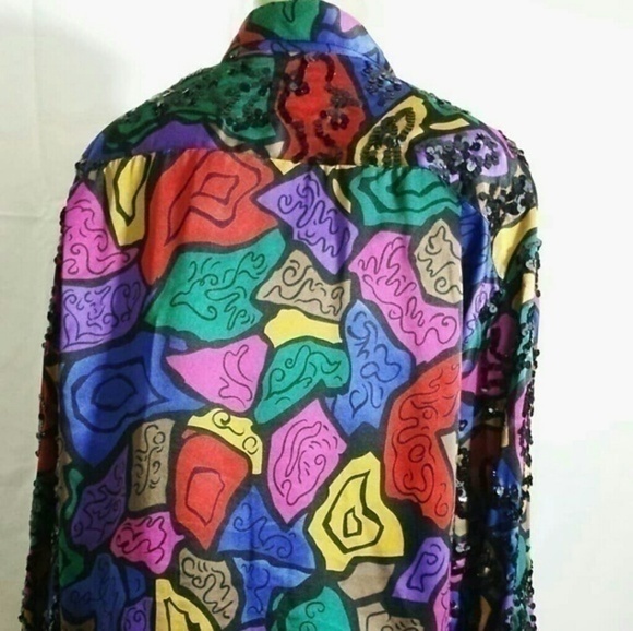 Vintage Oleg Cassini Abstract Sequins Shirt - Picture 3 of 6
